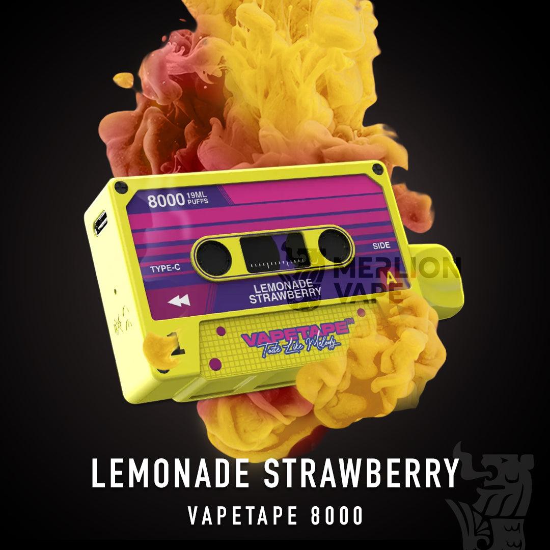 Vapetape 8000 Rechargeable Disposable (Merlion Vape Sg) - Lemonade Strawberry -  Merlion Vape Sg