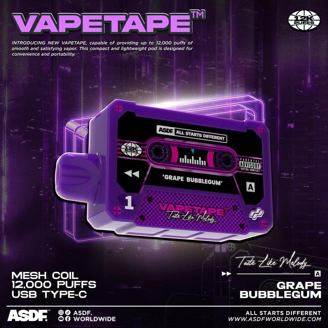 Vapetape 12000 Rechargeable disposable (Merlion Vape SG) - Grape Bubblegum - Merlion Vape SG