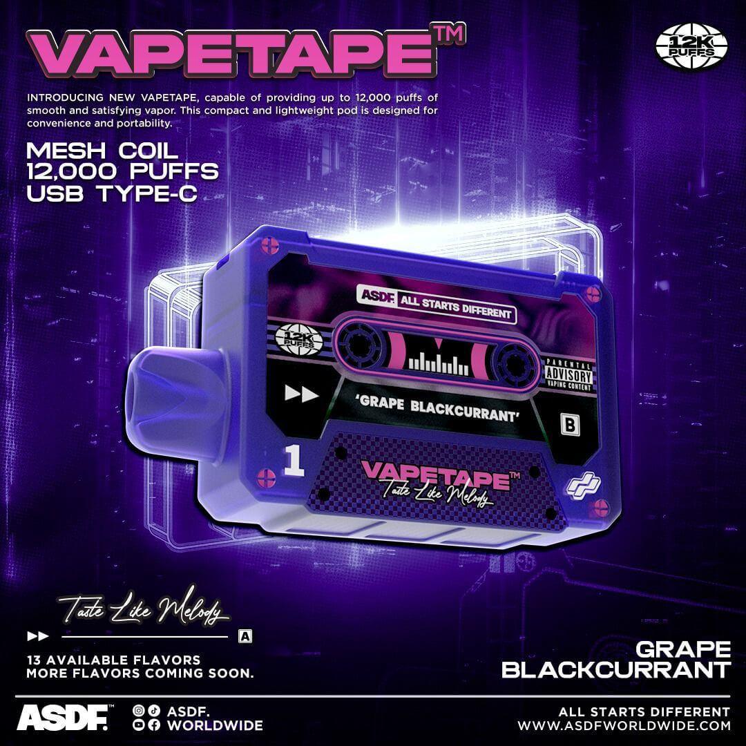 Vapetape 12000 Rechargeable disposable (Merlion Vape SG) - Grape Blackcurrant - Merlion Vape SG