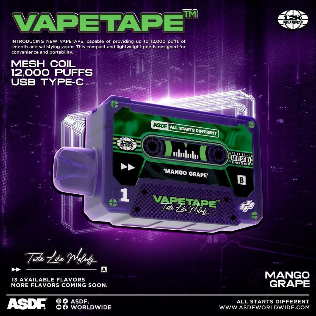 Vapetape 12000 Rechargeable disposable (Merlion Vape SG) - Mango Grape - Merlion Vape SG