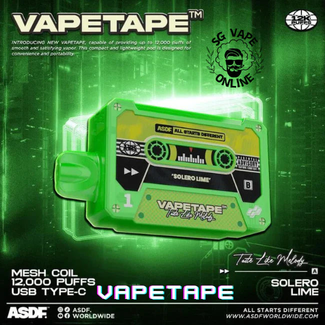 Vapetape 12000 Rechargeable disposable (Merlion Vape SG) - Solero Lime - Merlion Vape SG