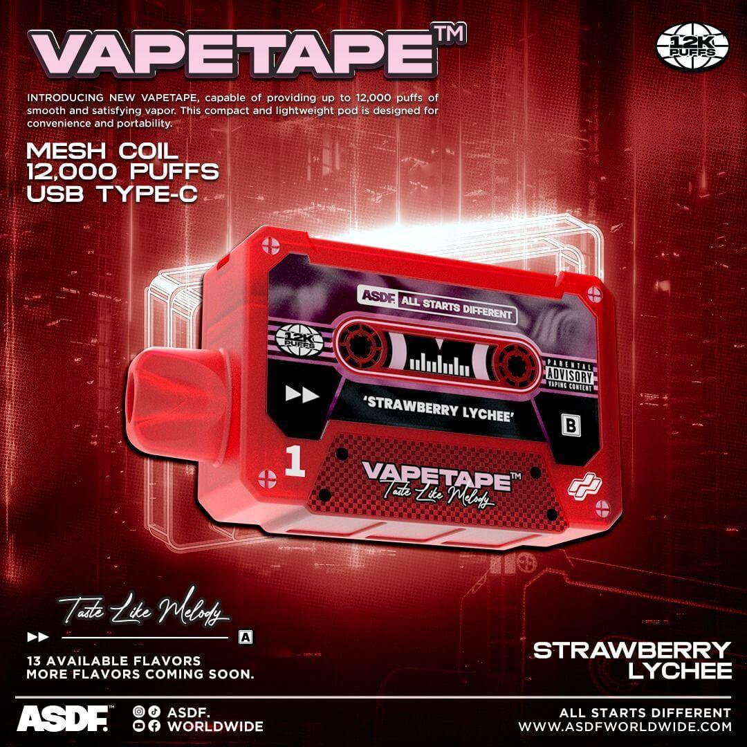 Vapetape 12000 Rechargeable disposable (Merlion Vape SG) - Strawberry Lychee - Merlion Vape SG